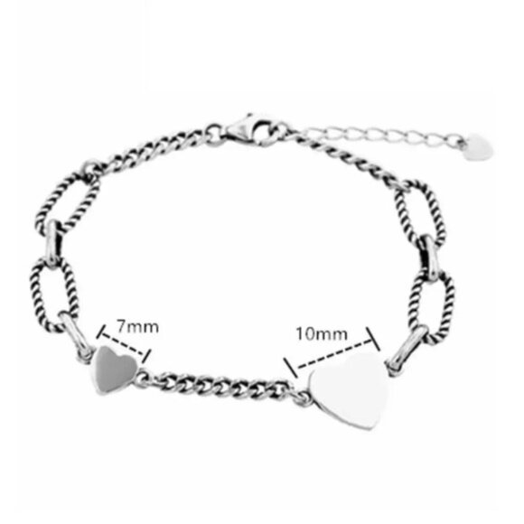 925 Sterling Silver Heart Bracelet Heart Charm Bracelet Paperclip Link Bracelet - Picture 5 of 6